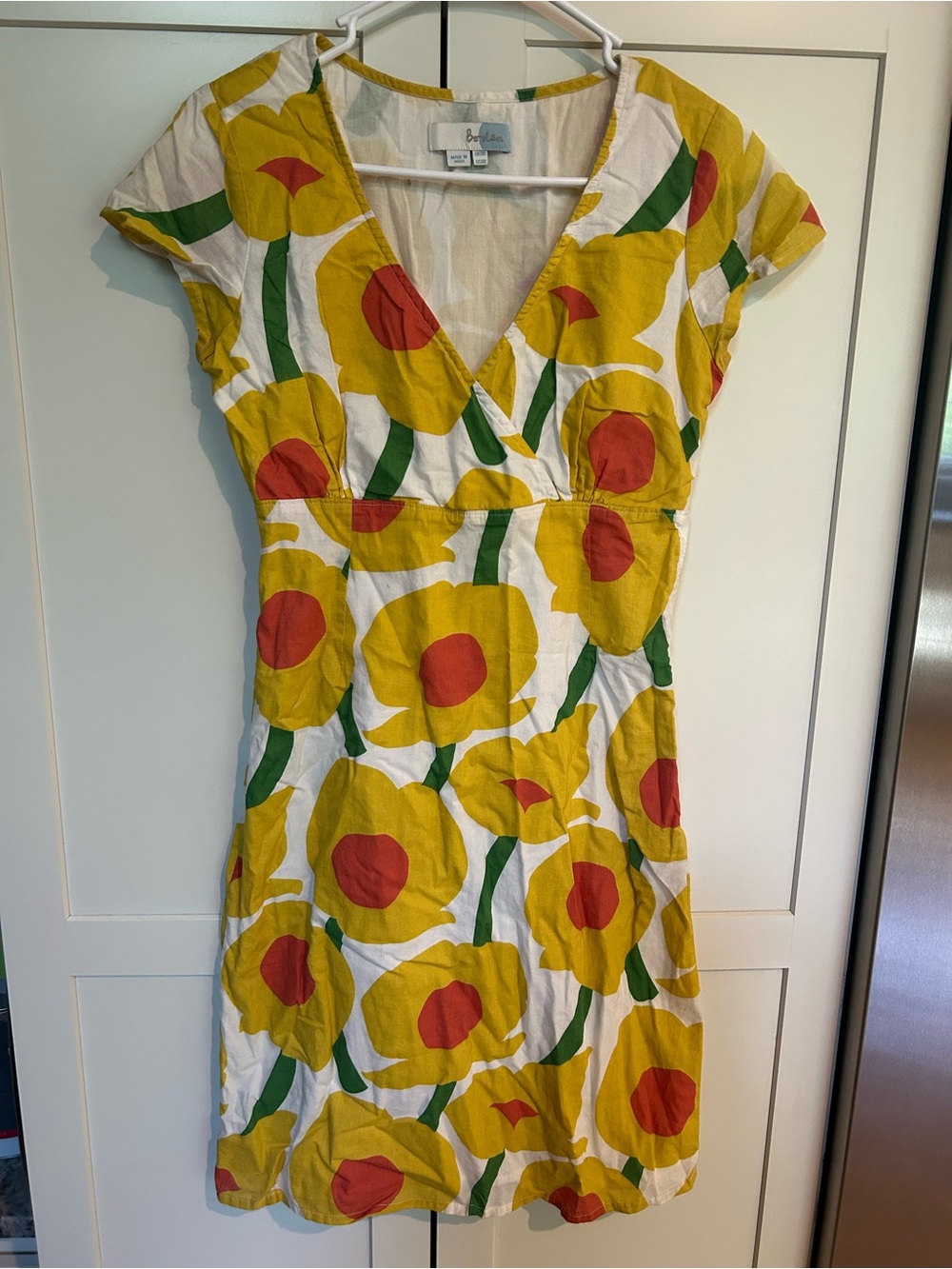 Boden Floral V-Neck Women's Dress - Yellow & Red size 4